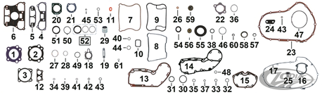 GASKETS, O-RINGS AND SEALS FOR 2004 TO PRESENT XL & XR SPORTSTER AND 2003-2010 BUELL