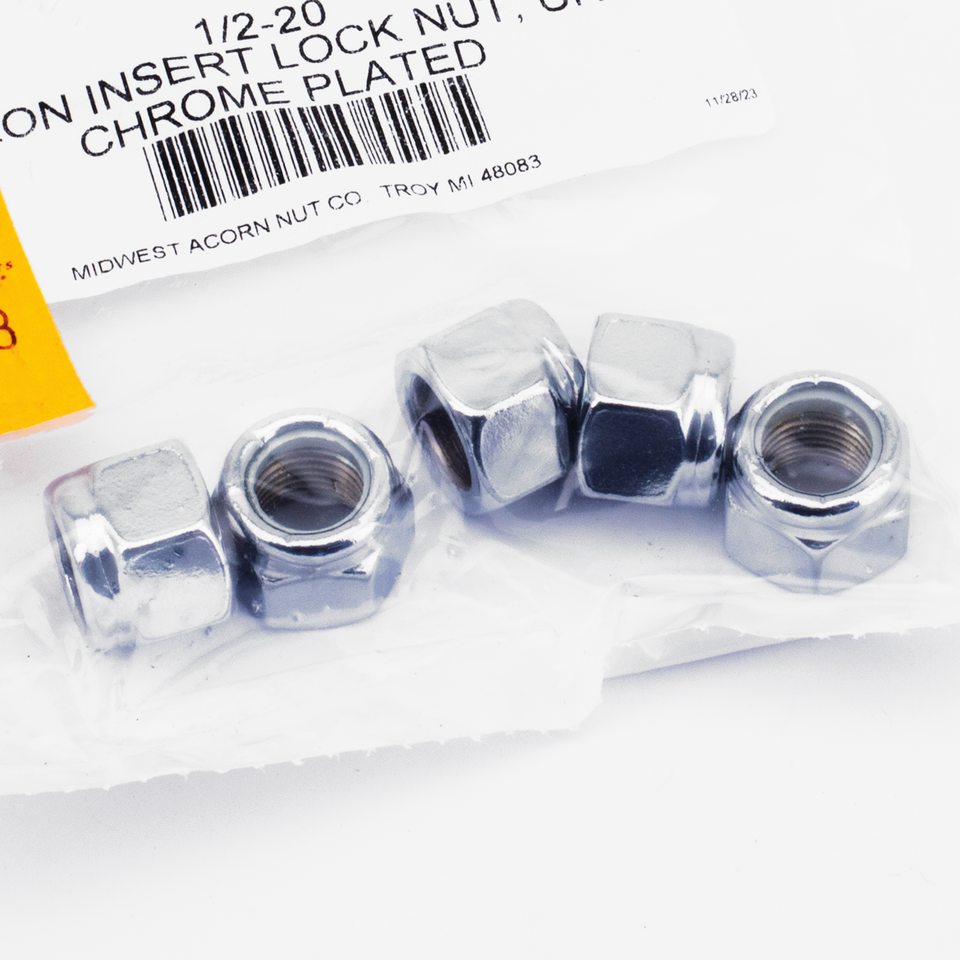 5pck Chrome nylon insert nuts 1/2-20 UNF