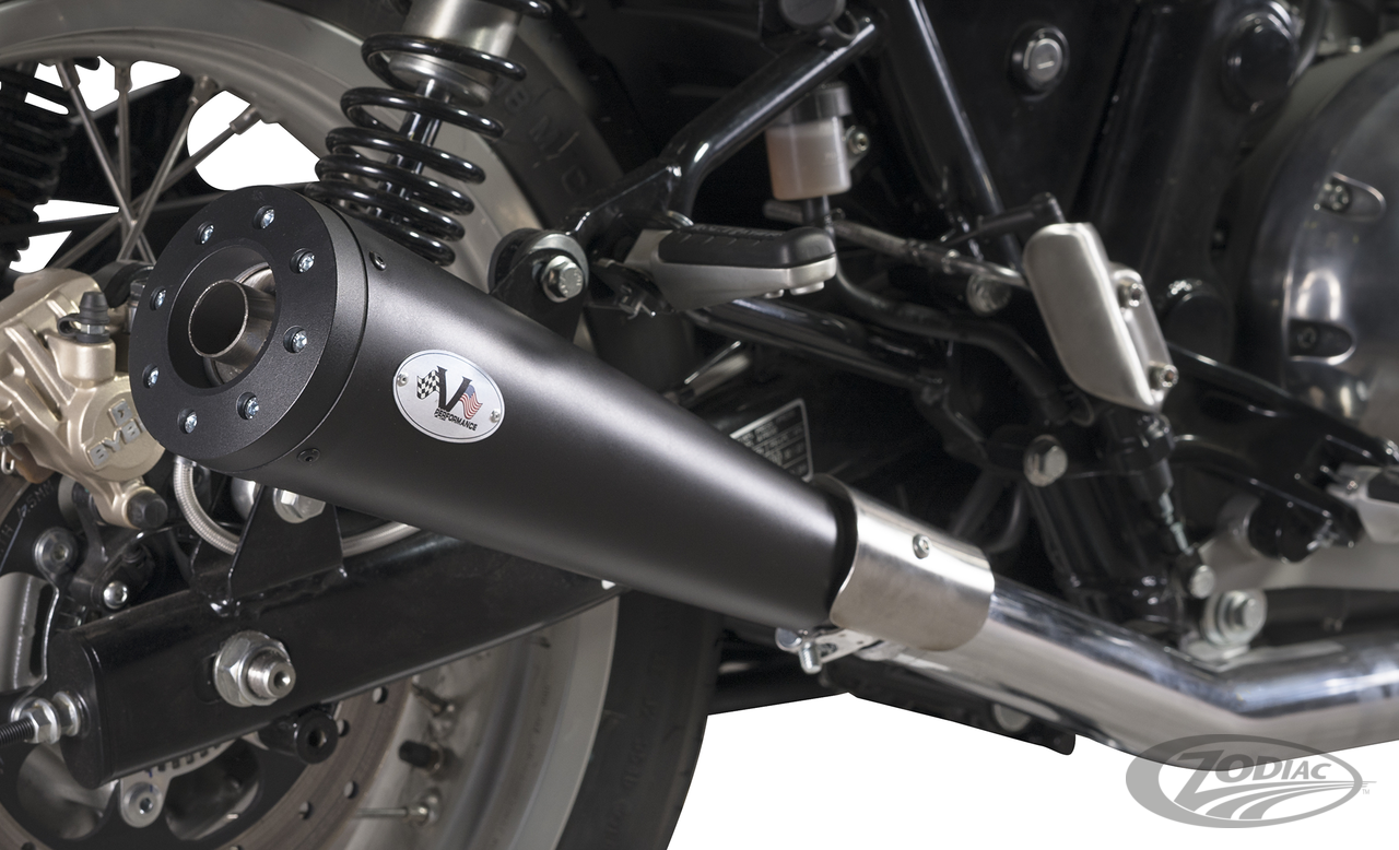 V-Performance Slip-on Muffler In Ceramic Black With Max Cone End Cap,  Approved For EURO-5 Emission, For Royal Enfield 2014 To Present Continental 650 GT & 2018 To Present 650 Interceptor (754847)