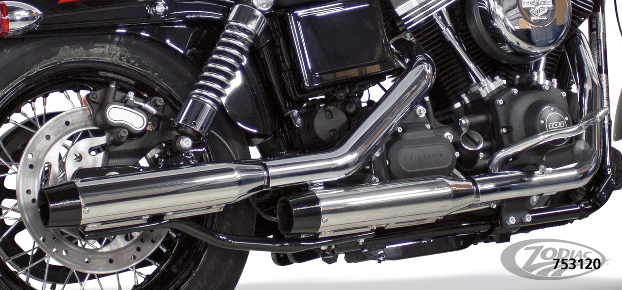 Two Brothers Racing Shorty 3 Inch Slip-ons In Chrome With Black End Caps For 1991-2017 Dyna Models (005-4710499D)