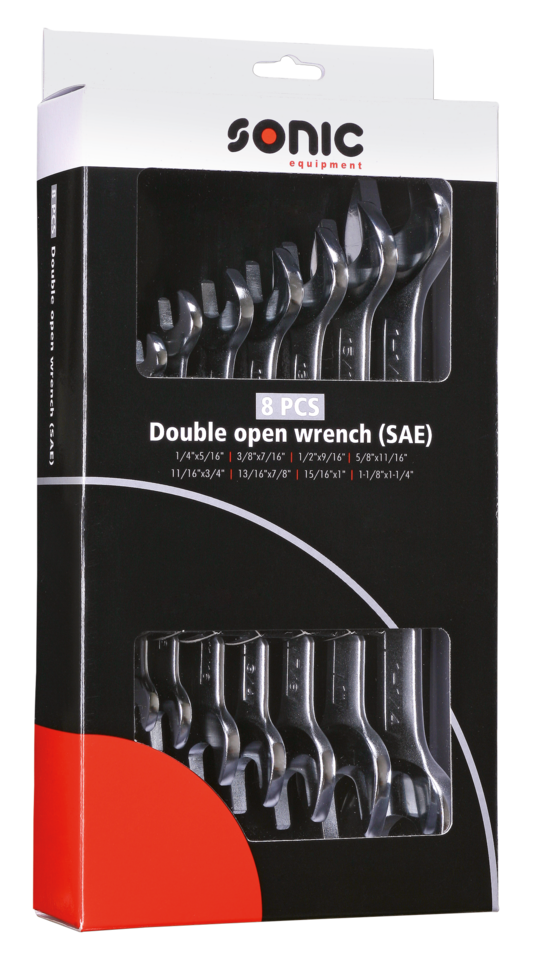 Double open wrench set inch sizes 8Pc