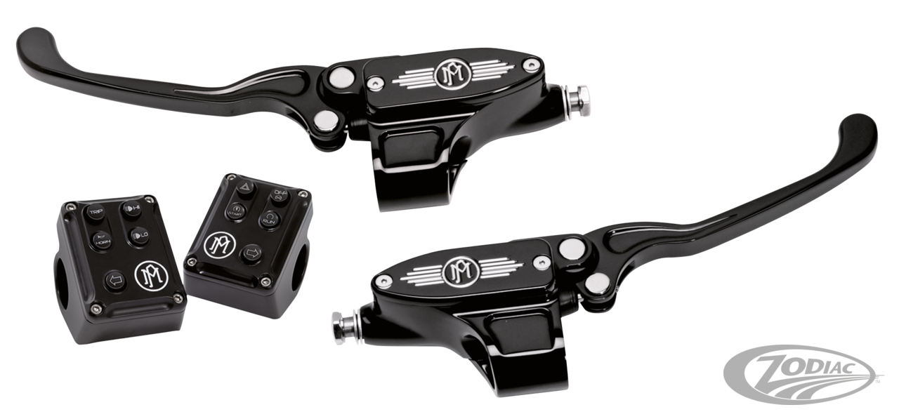 Performance Machine Can Bus 9/16 Inch Handlebar Control Kit in Black Finish For Cable Clutch 2011-2015 Softail, 2012-2017 Dyna And 2014-2020 XL Models (0062-4021-BM)