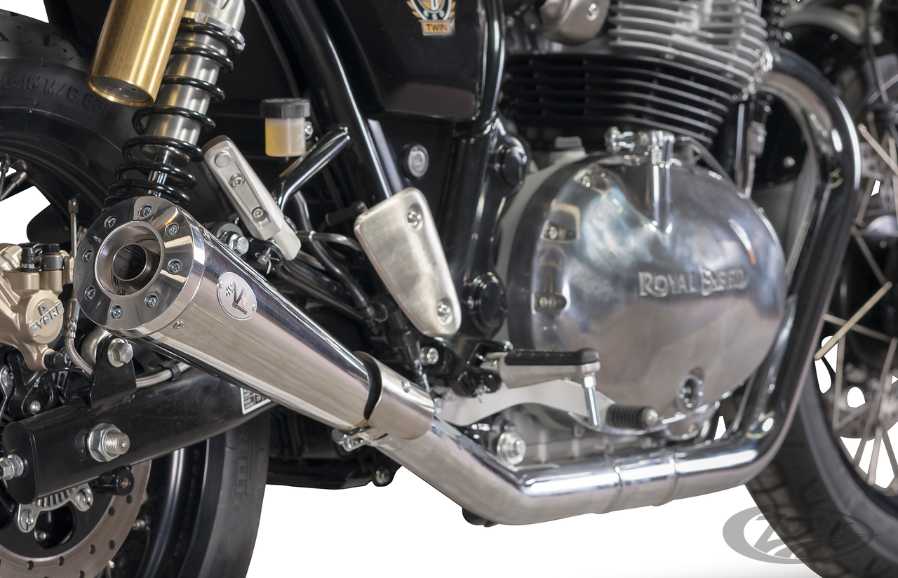 V-Performance Slip-on Muffler In Chrome With Max Cone End Cap,  Approved For EURO-5 Emission, For Royal Enfield 2014 To Present Continental 650 GT & 2018 To Present 650 Interceptor (754846)